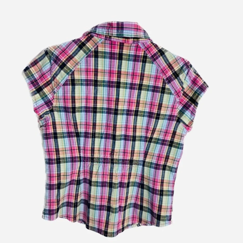 TOMMY HILFIGER Plaid W/Gold Metallic Thread~Cap Sleeves~Elastic Back Waist Sz SP - Picture 2 of 5